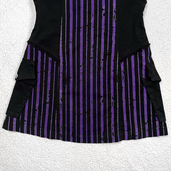 Lip Service Ghoul School Fright Night Out Striped Purple Black Mini Dress Goth - Picture 5 of 16